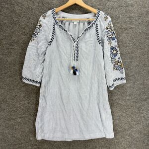 J. Jill Blue and White Striped Embroidered Midi Dress